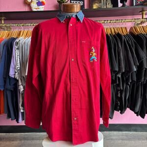 Vintage Y2K The Disney Catalog Goofy Embroidery Red Long Sleeve Size M